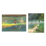 Soft Reflection and Enfield Barn (two works) by Ryan Russell, Both are oil and resin on paper, sold Oct 2025