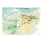 Evening Beach by David Martin, Watercolor on chine collé paper mounted to canvas, sold Oct 2025