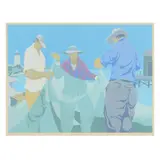 Late Afternoon, Mending Nets by Claude Howell, Serigraph in colors, sold Oct 2025