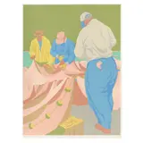 Northeaster, Mending Nets by Claude Howell, Serigraph in colors, sold Oct 2025