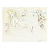 Venus et le Joueur d'Orgue (Venus and the Organ Player) by Salvador Dalí, Etching and drypoint with stencil coloring, sold Oct 2025