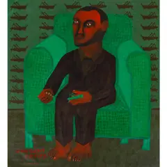 Green carpet factory by Salah El Mur, 2017-2018, Acrylique sur toile, sold Oct 2020