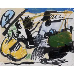 Sans titre by Eddie Martinez, 2016, Encre, huile, feutre, pastel gras, peinture en spray et peinture émaillée sur papier, sold Jan 2021