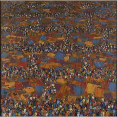 Sans titre (Scène de marché) by Ablade Glover, 1990, Huile sur toile, sold May 2021