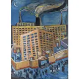 The factory building, Night shift by Fathi Afifi, 2016, Huile sur toile, sold May 2021