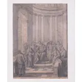 La Vierge au temple by Jean-François Huguet, Crayon noir et lavis gris, passé au stylet, sold Mar 2021