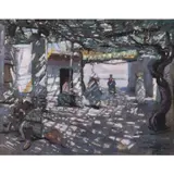 Scène de souk à Marrakech by Jacques Majorelle, circa 1921, Huile sur panneau d'isorel, sold Oct 2021