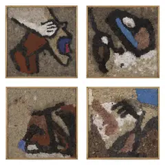 Sans titre, vers 1990s (quadriptyque) by Théodore Koudougnon, Technique mixte et papier journal sur toile, sold Nov 2021