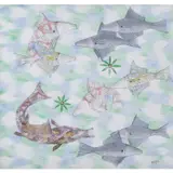 Sans titre (Poissons sur fond turquoise) by Pilipili Mulongoy, Huile sur toile, sold Nov 2021