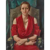 Portrait de dame de face by Halil-Bey Mussaijassul, Huile sur carton signée en bas à droite, datée 1935 et monogrammée en haut à droite, sold Nov 2021