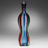 Monumental A Fasce Verticale bottle, model 4404 by Fulvio Bianconi, 1951, glass with polychrome canes, sold Mar 2023