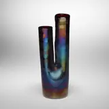 A Fasce Orizzontali vase, model 4515 by Fulvio Bianconi, 1951, ruby-colored iridized glass with spiral amethyst bands, sold Mar 2023