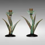 Pianta candlesticks, pair by Toni Zuccheri, 1983, internally decorated glass, sold Mar 2023