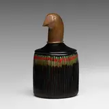 Prototype I Falconi per Giò Caroli box by Toni Zuccheri, 1979, overlapping ground polychrome canes, ground black glass, bronze, sold Mar 2023