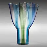 Monumental vase from the Kukinto series by Timo Sarpaneva, 1997, glass with polychrome bands, sold Mar 2023