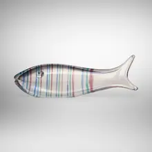 Fish by Tyra Lundgren, c. 1940, iridized clear glass with polychrome threads, sold Mar 2023
