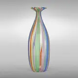 Unique Millerighe vase by Ermanno Toso, c. 1954, glass with polychrome canes, sold Mar 2023