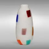 Pulegoso vase, model 5228 from the Arlecchino series by Dino Martens, c. 1954, white pulegoso glass with polychrome inclusions, sold Mar 2023
