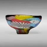 Oriente bowl by Dino Martens, c. 1950, internally decorated polychrome patchwork glass with copper inclusions, pinwheel and filigrana, sold Mar 2023