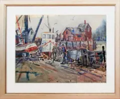 Motif #1 and Boatyard by Don Stone, watercolor, offered May 2024