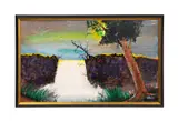 Untitled - Dusk Landscape with a Waterfall by Cecil Bernard, acrylic on canvas, sold Oct 2025