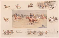 equestrian print "Carpet Beaters v. Bobbery Wallahs by Charles 'snaffles' Johnson Payne, lithograph with gouache highlights, sold Oct 2023