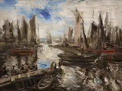 Barges by Ludolfs Liberts, oil on canvas, sold Jan 2026
