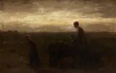 Woman Pushing a Wheelbarrow with her Children by Bernard de Hoog, oil on canvas, sold Jan 2026