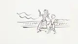 A Storyboard: Train, Butterfly, and Two Figures Walking Through a Landscape by Satyajit Ray, three inks on paper, sold Jan 2026