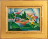 Untitled by Morton Livingston Schamberg, oil painting on wooden board, sold Oct 2023