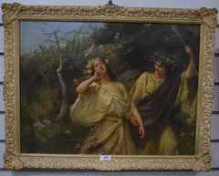 Flora' two neoclassical maidens by Robert Payton Reid, oil on canvas, sold Mar 2022