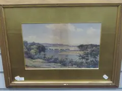 River scene with stone bridge by Robert E Rampling, watercolour, offered Mar 2022