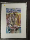 Vibrant harbour scene by Lynee Frost, watercolour, offered Mar 2022