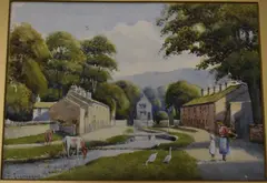 Rural village scene by F Cawthorne, watercolour, sold Mar 2022