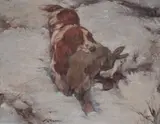 A study of a working spaniel with rabbit by Kay Nixon, oil, offered Oct 2026