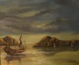 A cove scene with sail boats by S Young, oil, offered Oct 2026