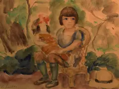 A niave study of a young girl with doll by Z Lewitska, watercolor, sold Oct 2026