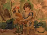 A niave study of a young girl with doll by Z Lewitska, watercolor, sold Oct 2026