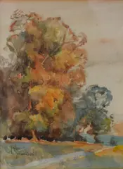 Pastoral tree studies by Lyons Wilson, watercolor, sold Oct 2026