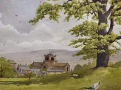 A study of a village church by N T Henorth, watercolor, sold Oct 2026
