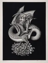 Dragon by M. C. Escher, Wood engraving, sold Jul 2024