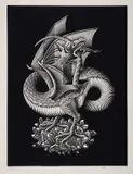 Dragon by M. C. Escher, Wood engraving, sold Jul 2024