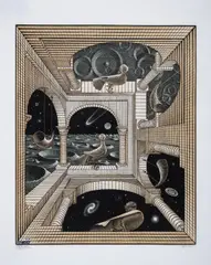 Other World by M. C. Escher, Wood engraving and woodcut printed in black, reddish brown and green, sold Jul 2024