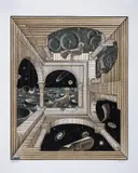 Other World by M. C. Escher, Wood engraving and woodcut printed in black, reddish brown and green, sold Jul 2024