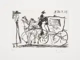 Man Viewing Couple in Horsedrawn Carriage by Pablo Picasso, Etching, sold Jul 2024