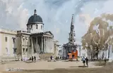 National Gallery and St Martin's by Edward Wesson, ink and watercolour, sold Jul 2024
