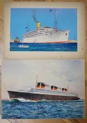 Ocean liners by Bernard W. Church, watercolor, sold Jul 2024