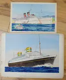Ocean liners by Bernard W. Church, watercolor, sold Jul 2024