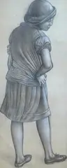 Study for Hyde Park in Summer - Standing girl, 1931 by Stanley Lewis, pencil, offered Jul 2024