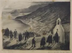 Irish Sunday by Cecilia Compton-Smith, 1932, etching, sold Jul 2024